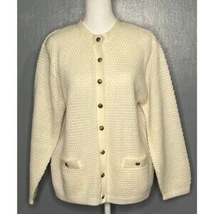 Womens Vintage Sarah Bentley Textured Knit Grandma Cardigan, Off White, Sz M